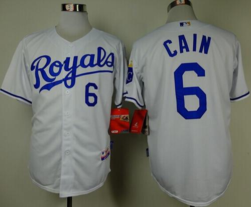 Royals #6 Lorenzo Cain White Cool Base Stitched MLB Jersey - Click Image to Close